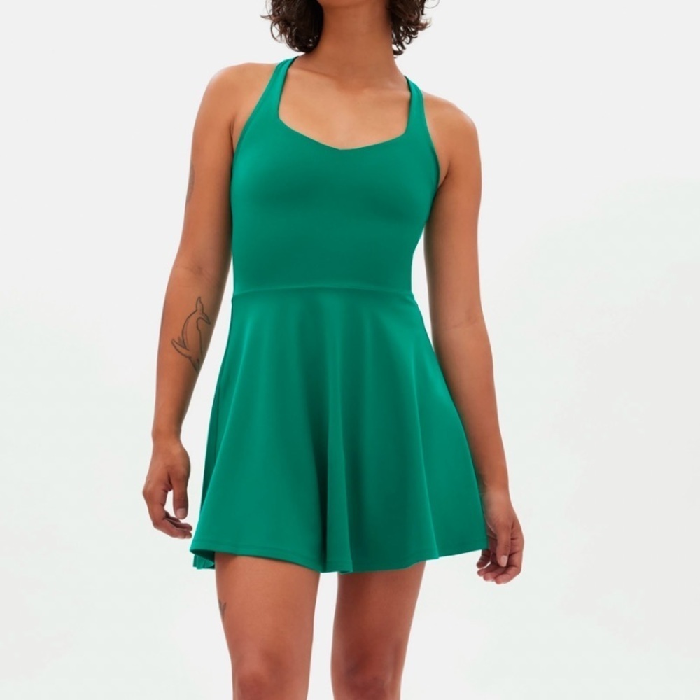 Girlfriend collective Womens green Monaco Riley sweetheart athletic dress S NEW